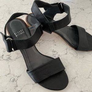 Stuart Weitzman Black Block Heel Broadband Sandal